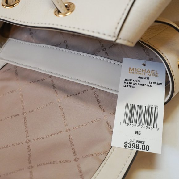 Michael Kors Ginger Medium Drawstring Backpack Pebbled Leather  Light Cream - Picture 8 of 11